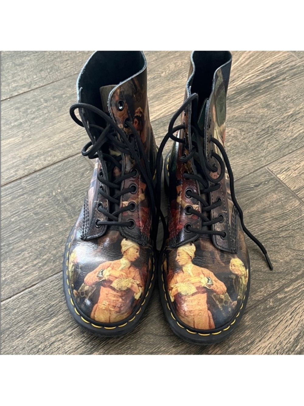 Dr. Martens Black Multi-Color Graphic Leather Lace-Up Boots